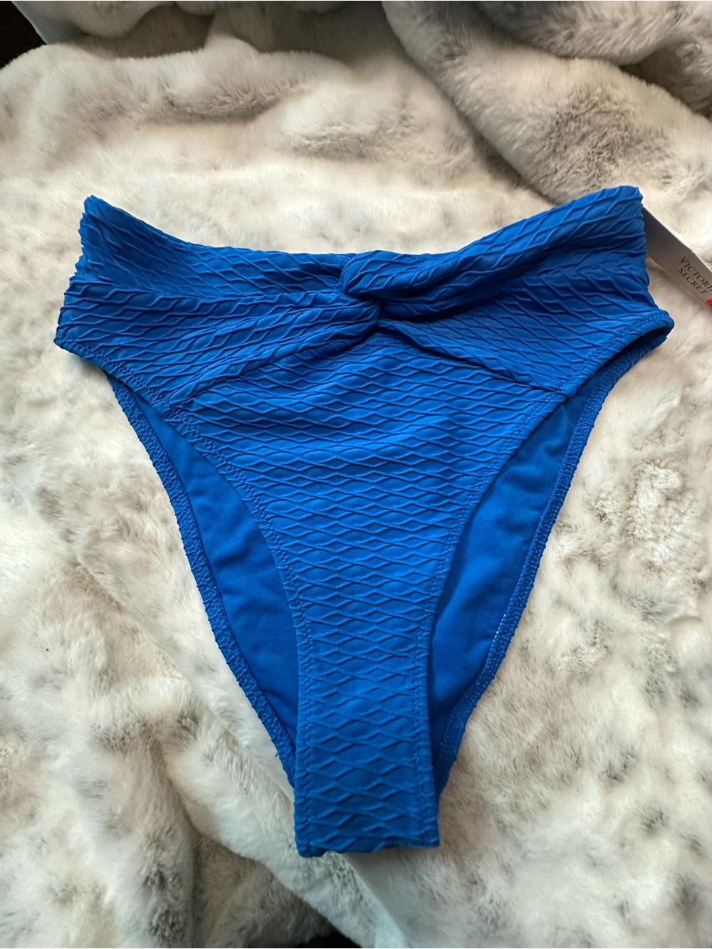 High-Waist Textured Bikini Bottom - Blue